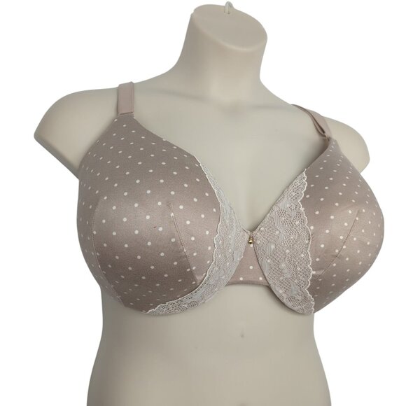 Cacique Lane Bryant 44DD Bra Taupe Polka Dot Balconette Backsmoother Support - Picture 8 of 9